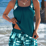 Tankini Modo Tie-Dye Top de Alças e Calções