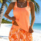 Tankini Estilo Elegante Impressão Marítima