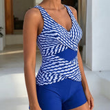 Tankini com Estampagem Geométrica e Design Cruzado