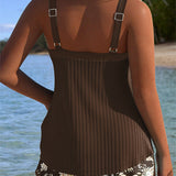 Tankini Listrado de Duas Peças com Calções de Banho