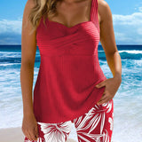 Tankini de Dois Peças com Boxer Estampado