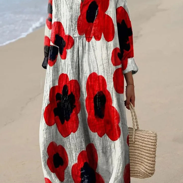 Elva - Vestido Maxi Floral em Vermelho