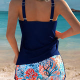 Tankini Top Sem Mangas Calções Impressos