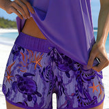 Tankini Estilo Elegante Impressão Marítima