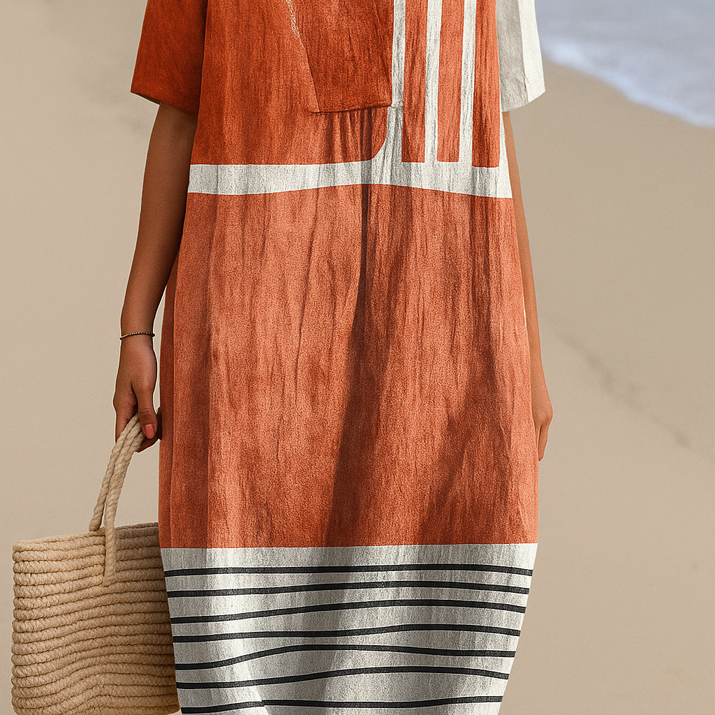 Selene - Vestido Terracota com Listras Gráficas