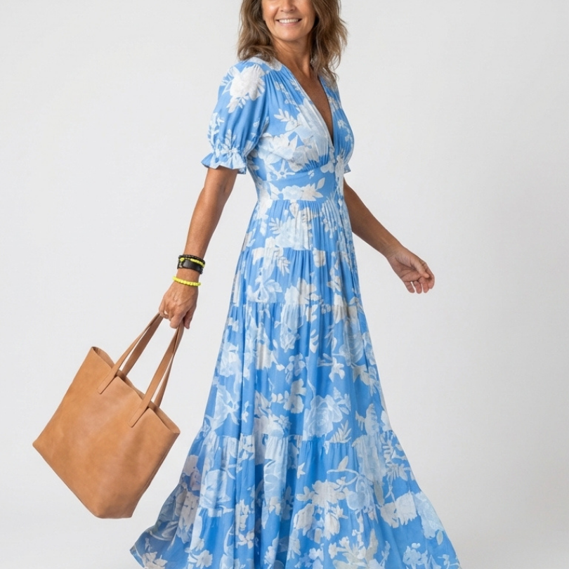 Ana - Vestido midi com padrão floral