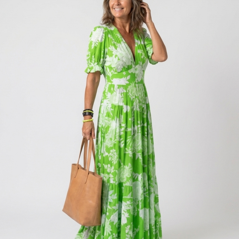 Ana - Vestido midi com padrão floral