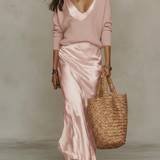 Ana - Vestido elegante midi de cetim com camisola
