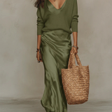 Ana - Vestido elegante midi de cetim com camisola