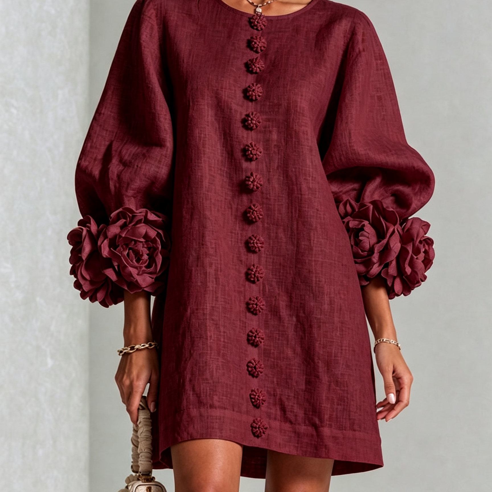 Amara - Mini Robe Elegante com Botões Florais