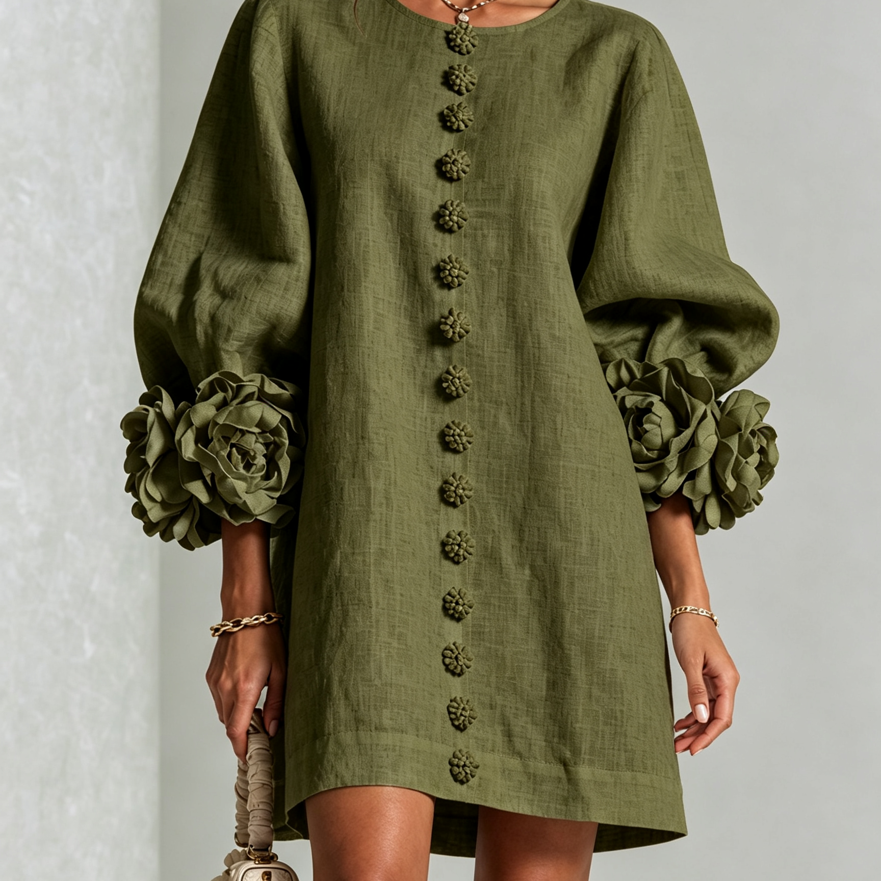 Amara - Mini Robe Elegante com Botões Florais