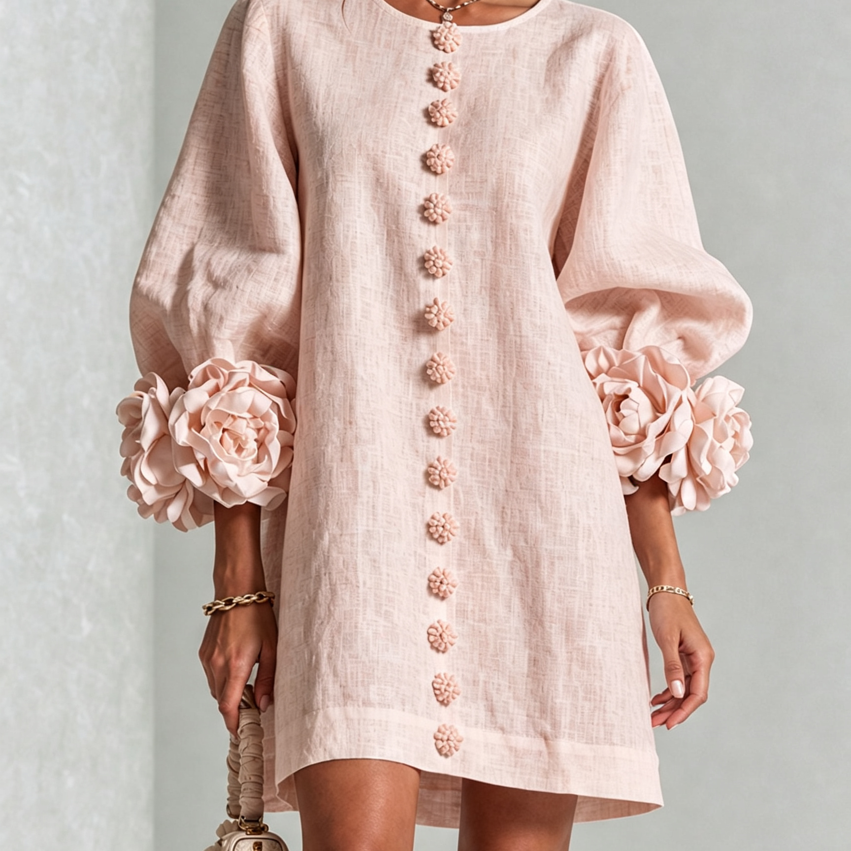Amara - Mini Robe Elegante com Botões Florais