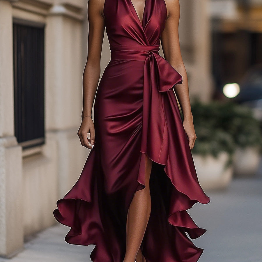 Sabrina - Vestido longo dramático em cetim