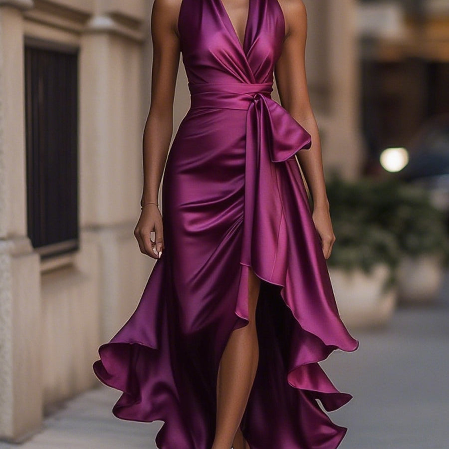 Sabrina - Vestido longo dramático em cetim