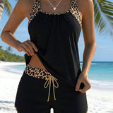 Tankini padrão de leopardo com cordão