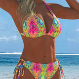 Emília - Biquíni colorido com alças e estampado