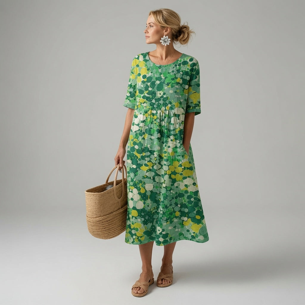 Filipa - Vestido de Verão Midi com Padrão Floral