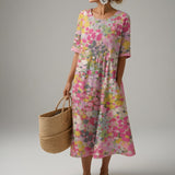 Filipa - Vestido de Verão Midi com Padrão Floral