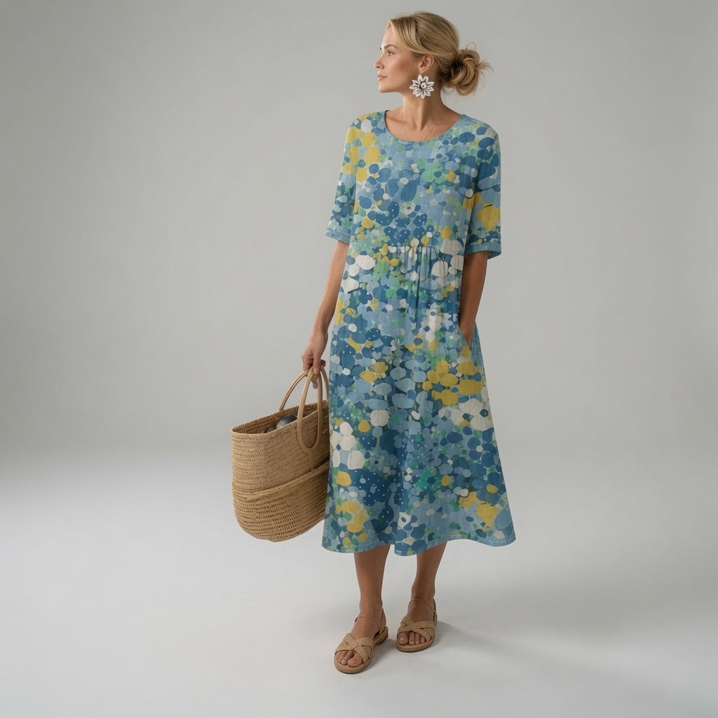 Filipa - Vestido de Verão Midi com Padrão Floral